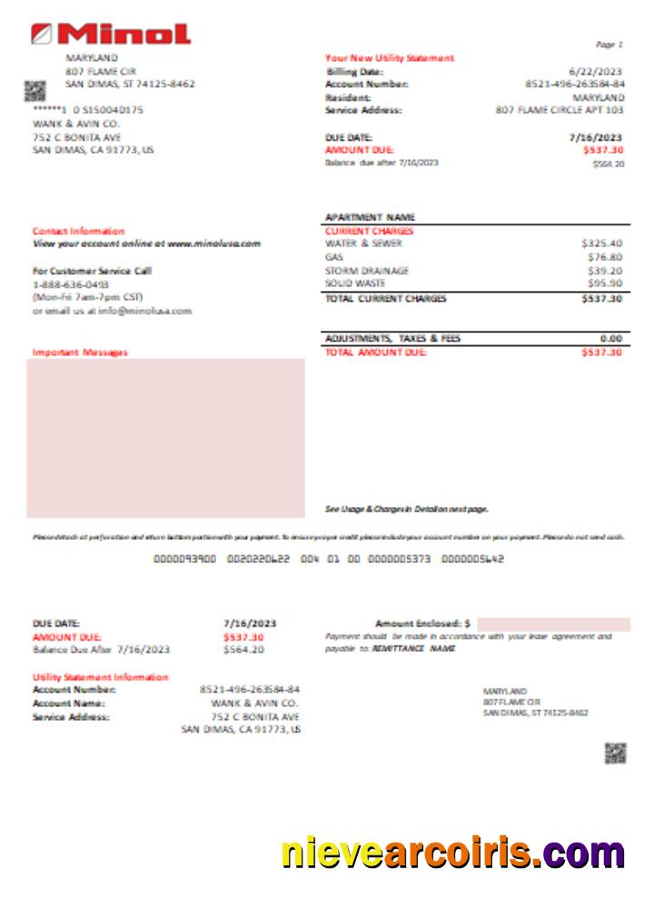 Minol USA utility business bill